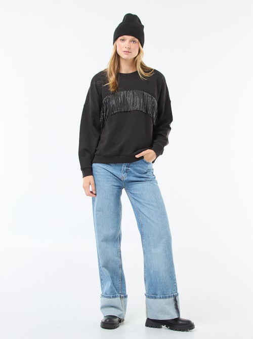 Sweater van warme joggingstof met franjes met glitter | 'JDY' - Kiabi
