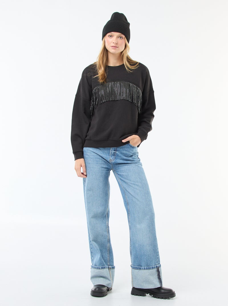 Sweater van warme joggingstof met franjes met glitter | 'JDY' Zwart - Kiabi
