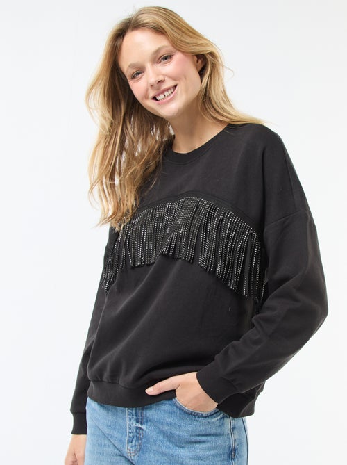 Sweater van warme joggingstof met franjes met glitter | 'JDY' - Kiabi