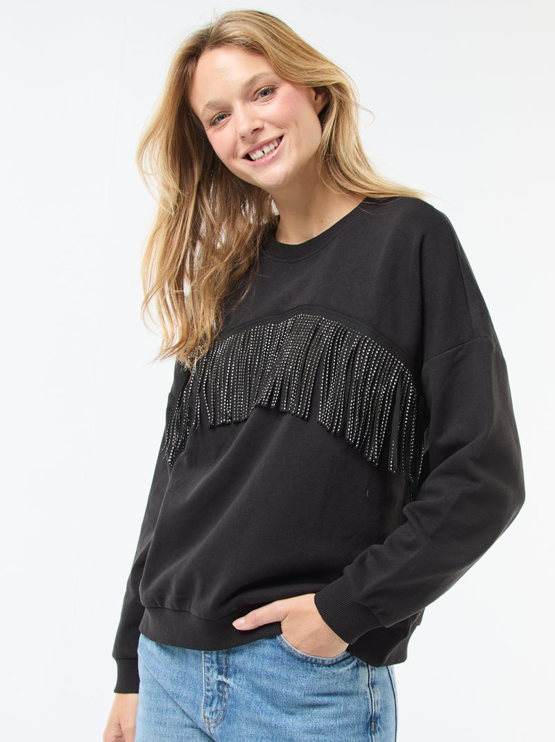 Sweater van warme joggingstof met franjes met glitter | 'JDY' Zwart - Kiabi