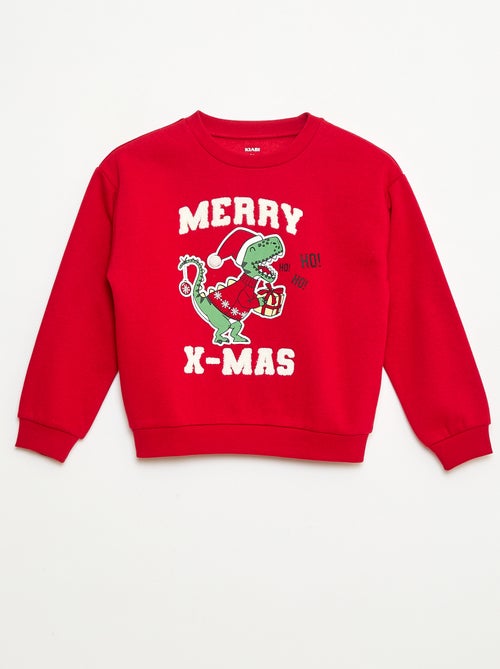 Sweater van warme joggingstof met zachte, geruwde binnenzijde en kerstprint - Kiabi