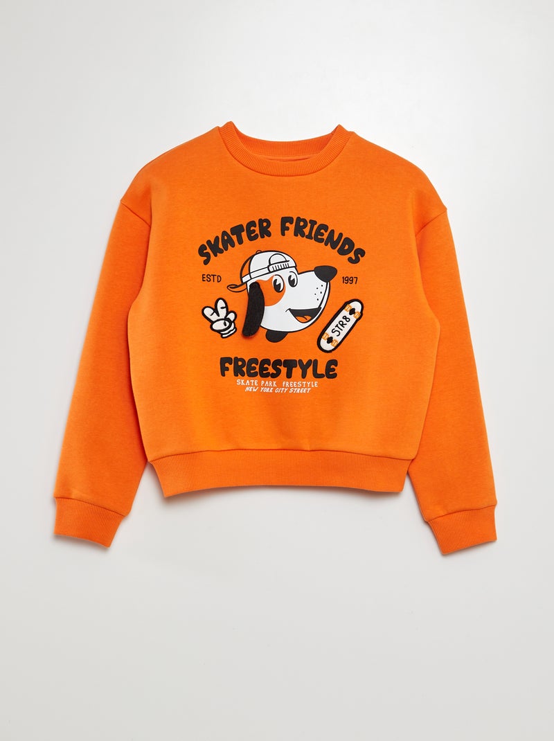 Sweater van warme joggingstof met zachte, geruwde binnenzijde en print ORANJE - Kiabi