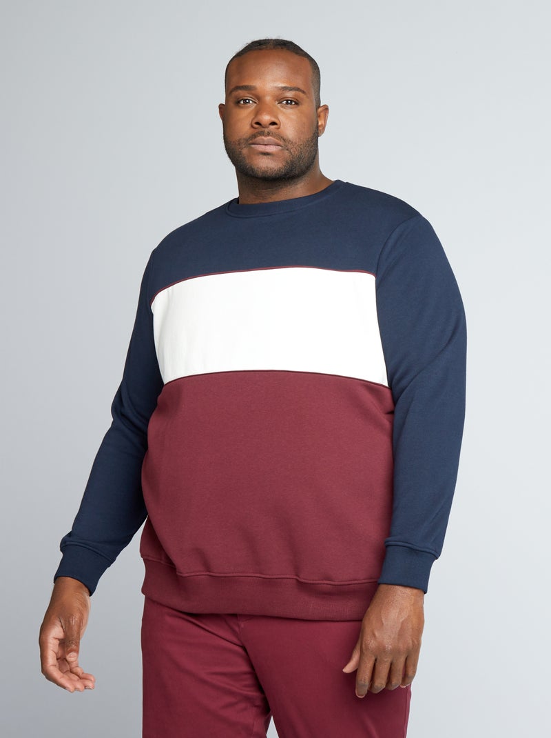 Sweater van zachte, geruwde joggingstof met colorblock BLAUW - Kiabi