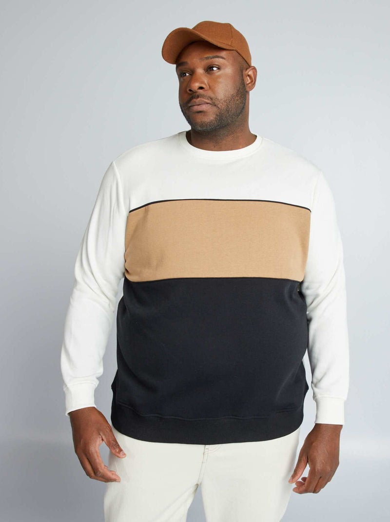 Sweater van zachte, geruwde joggingstof met colorblock ZWART - Kiabi