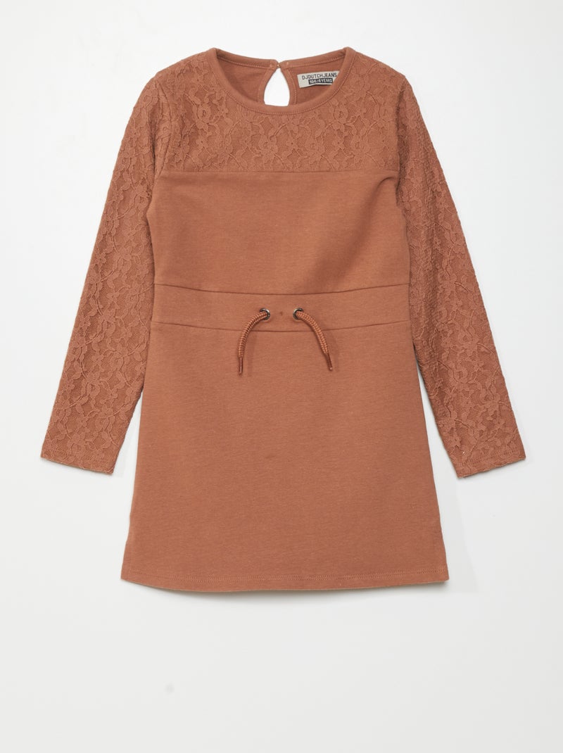 Sweatjurk met kant BRUIN - Kiabi
