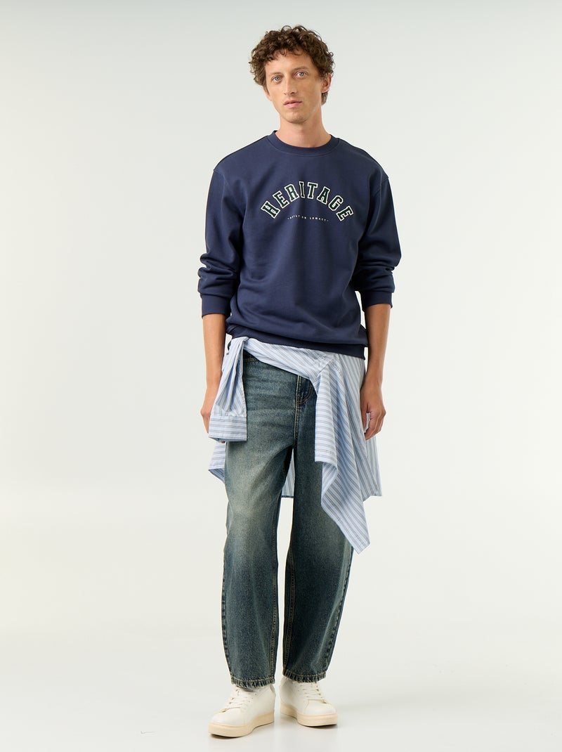 Sweatshirt met geborduurde opschriften in sportieve stijl Blauw - Kiabi