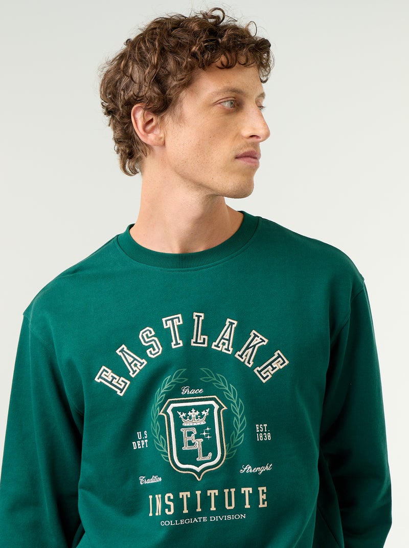 Sweatshirt met geborduurde opschriften in sportieve stijl Groen - Kiabi