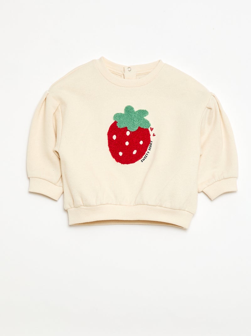 Sweatshirt met lange mouwen en badstof patch Wit - Kiabi