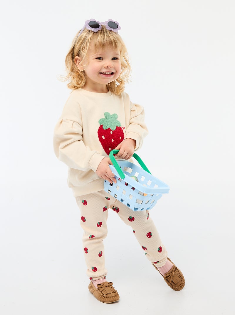 Sweatshirt met lange mouwen en badstof patch Wit - Kiabi