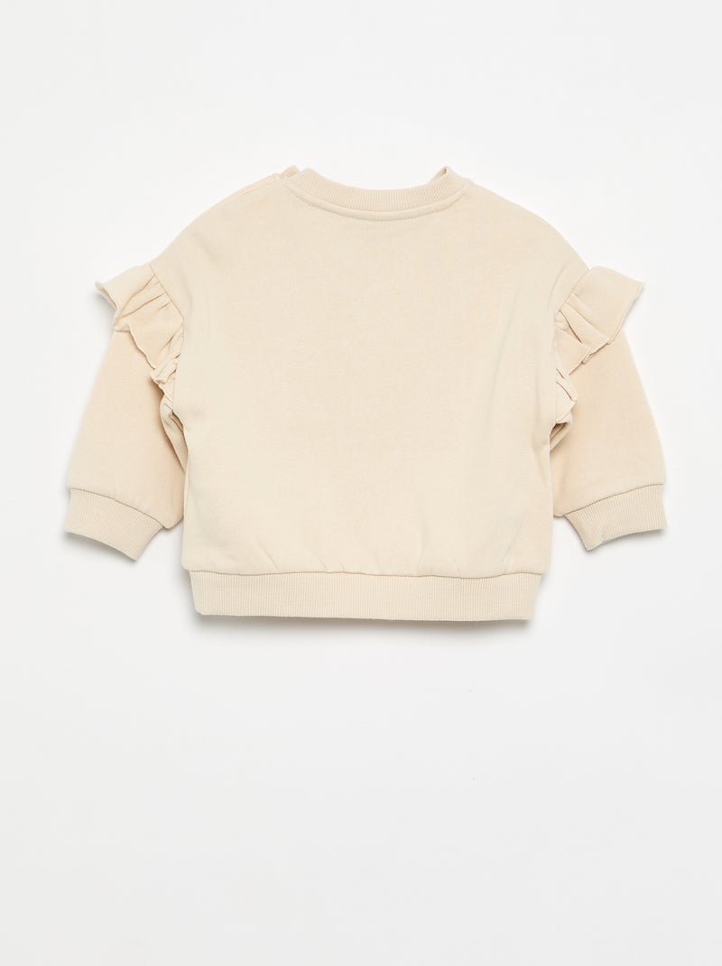 Sweatshirt met lange mouwen en ruches op de schouders Biege - Kiabi