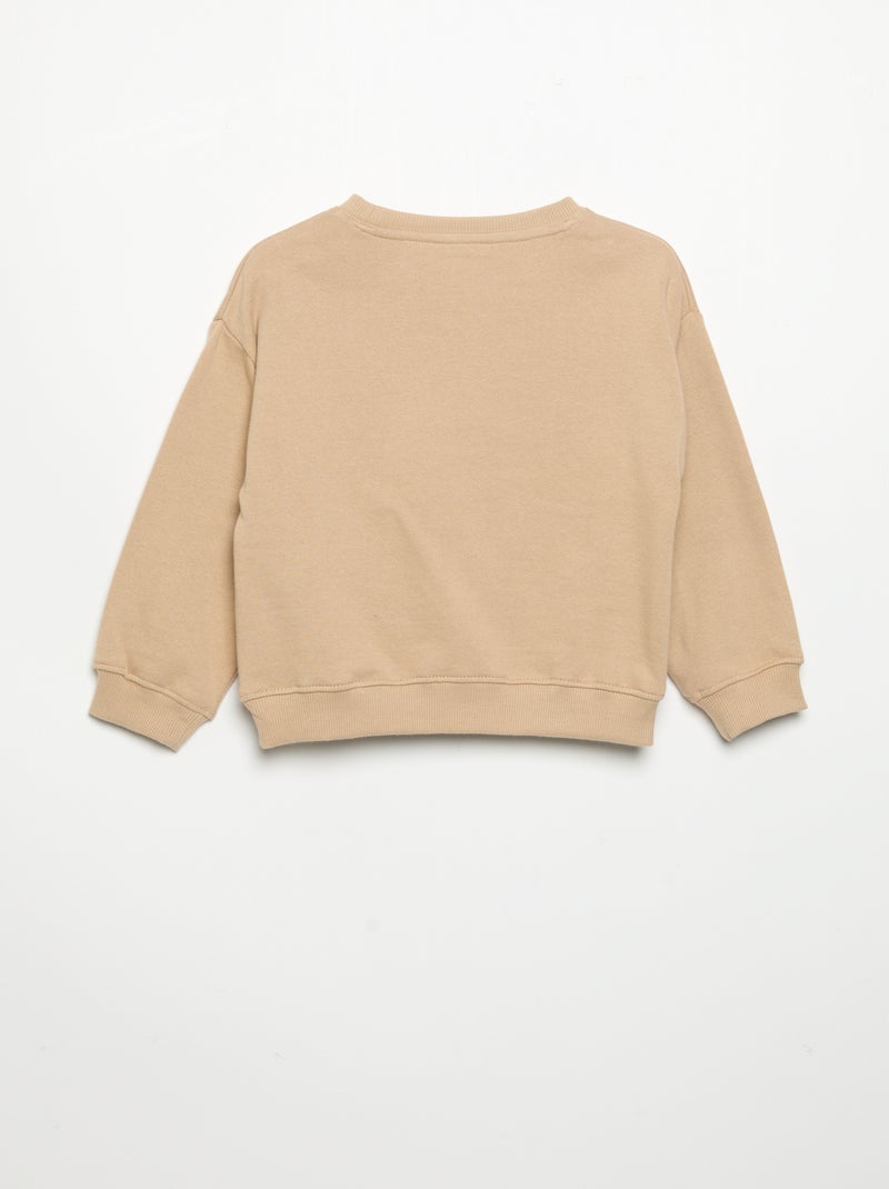 Sweatshirt met lange mouwen van fleece met animatie Biege - Kiabi