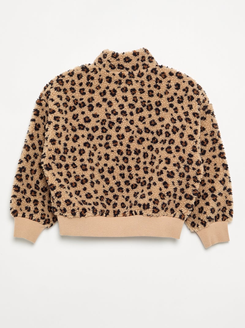 Sweatshirt met opstaande kraag van teddyfleece Biege - Kiabi