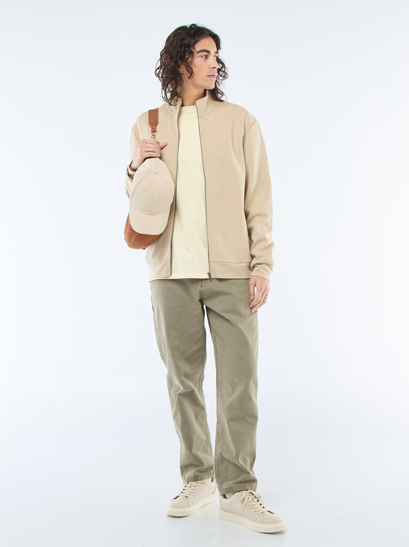 Sweatshirt met rits en opstaande kraag Biege - Kiabi