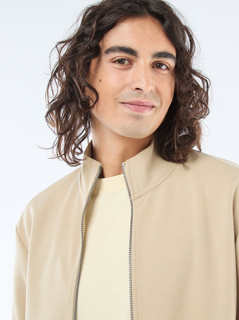 Sweatshirt met rits en opstaande kraag Biege - Kiabi
