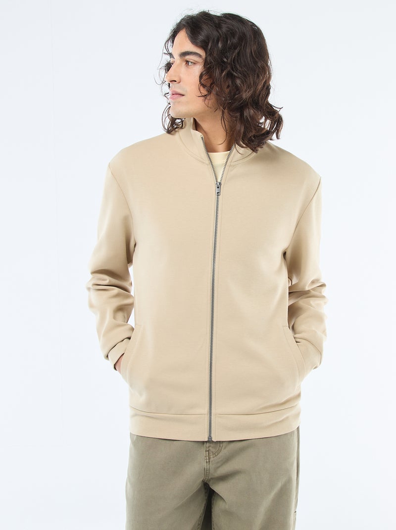 Sweatshirt met rits en opstaande kraag Biege - Kiabi