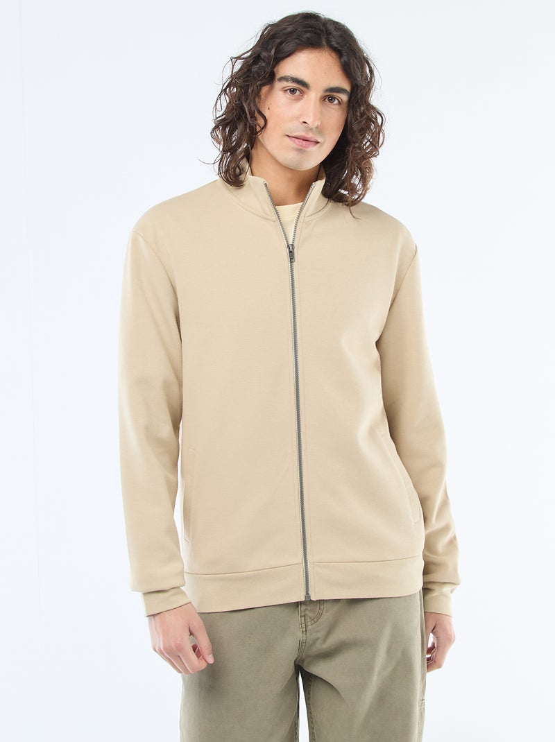 Sweatshirt met rits en opstaande kraag Biege - Kiabi
