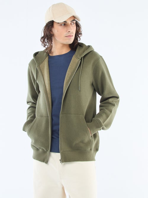 Sweatshirt van fleece met rits en capuchon - Kiabi