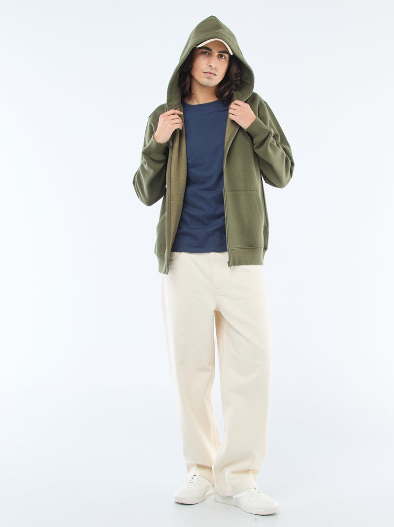 Sweatshirt van fleece met rits en capuchon Kaki - Kiabi