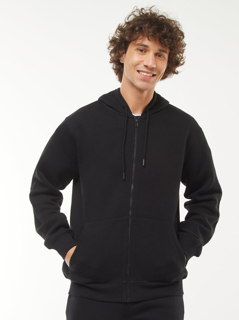 Sweatshirt van fleece met rits en capuchon zwart - Kiabi