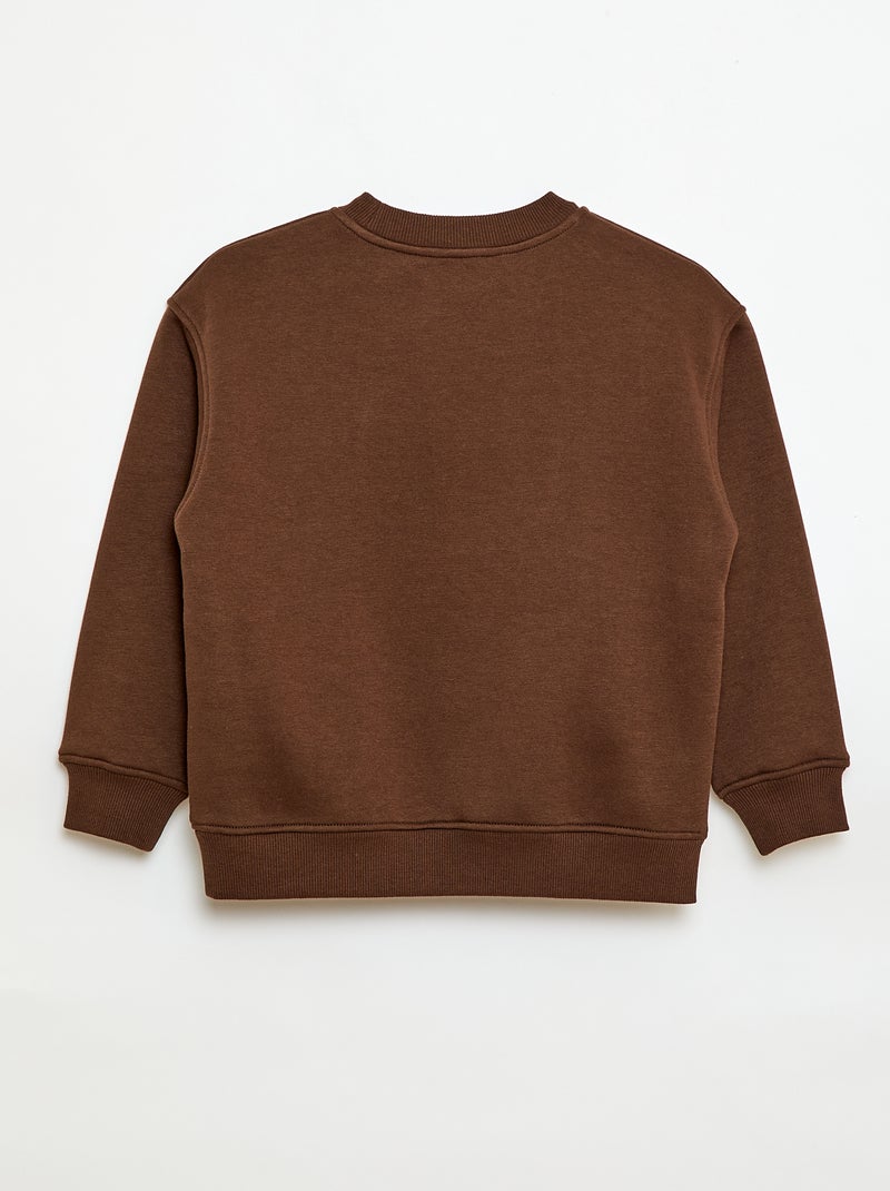 Sweatshirt van joggingstof met fluwelen print Bruin - Kiabi