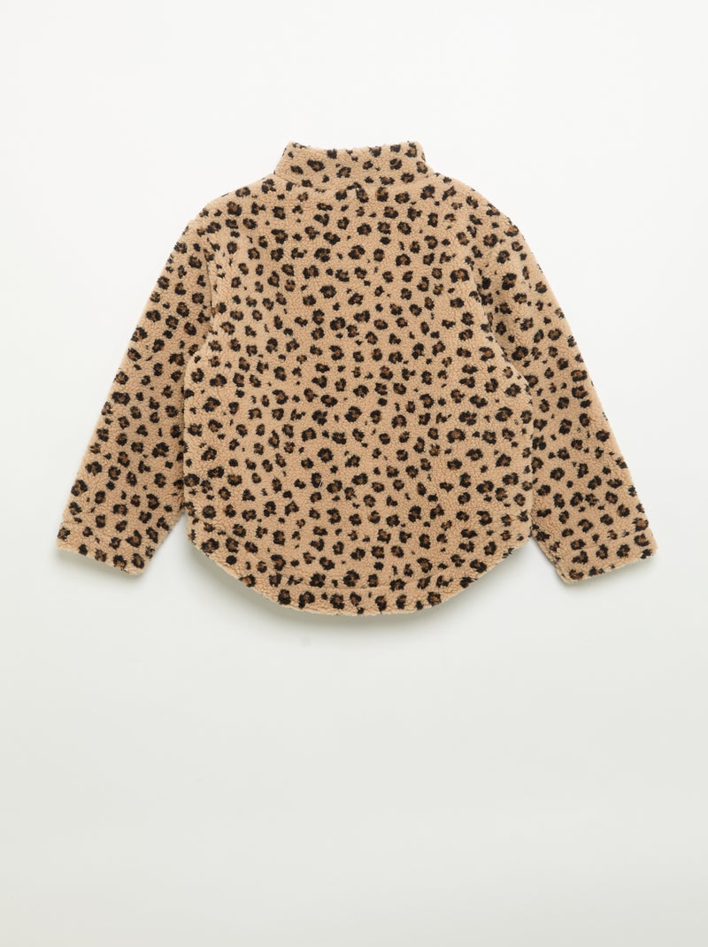Sweatshirt van schapenvachteffectstof met opstaande kraag Bruin - Kiabi