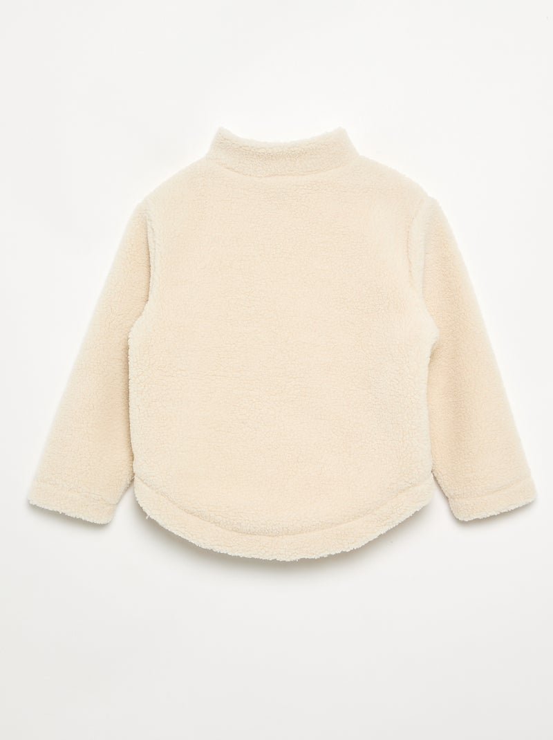 Sweatshirt van schapenvachteffectstof met opstaande kraag Wit - Kiabi