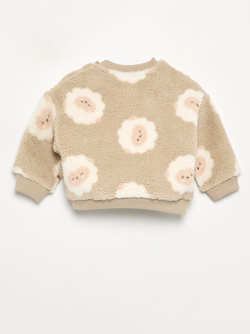 Sweatshirt van stof met schapenvachteffect Biege - Kiabi