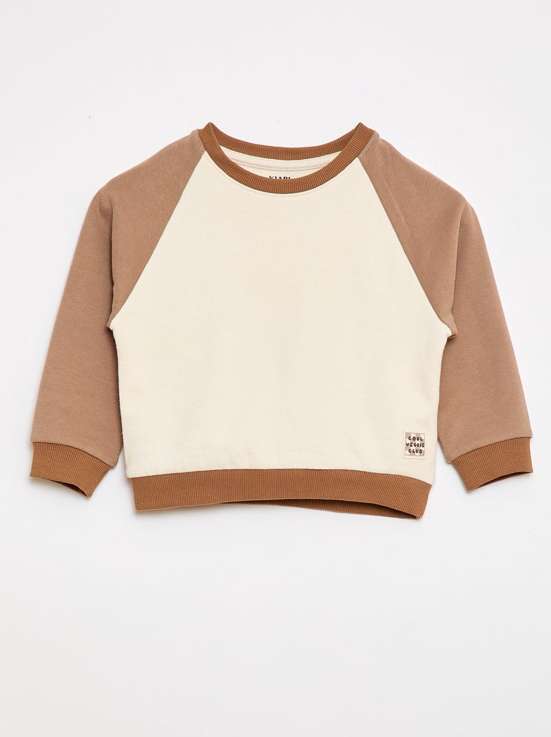 Sweatshirt van tweekleurige french terry katoen Biege - Kiabi