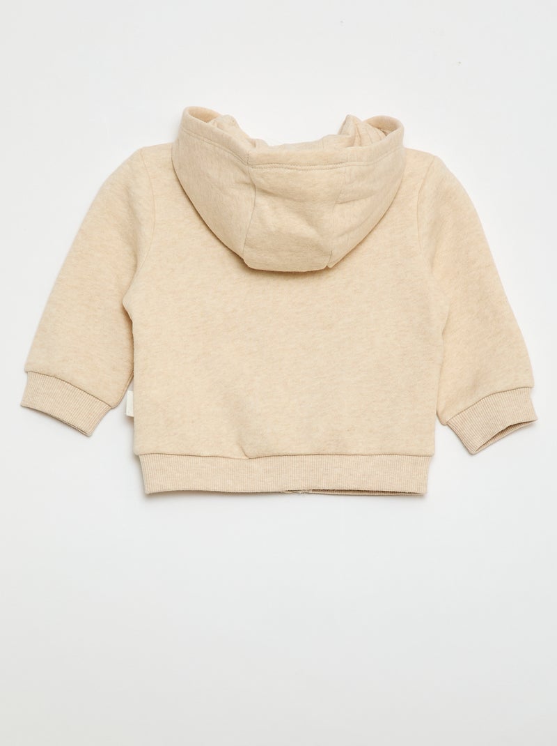 Sweatvest met rits en capuchon van geborstelde fleece Biege - Kiabi