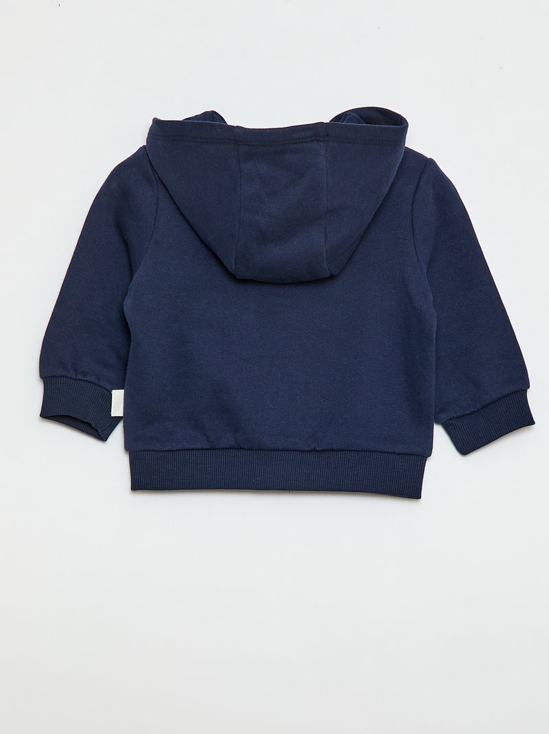 Sweatvest met rits en capuchon van geruwde fleece Donkerblauw - Kiabi