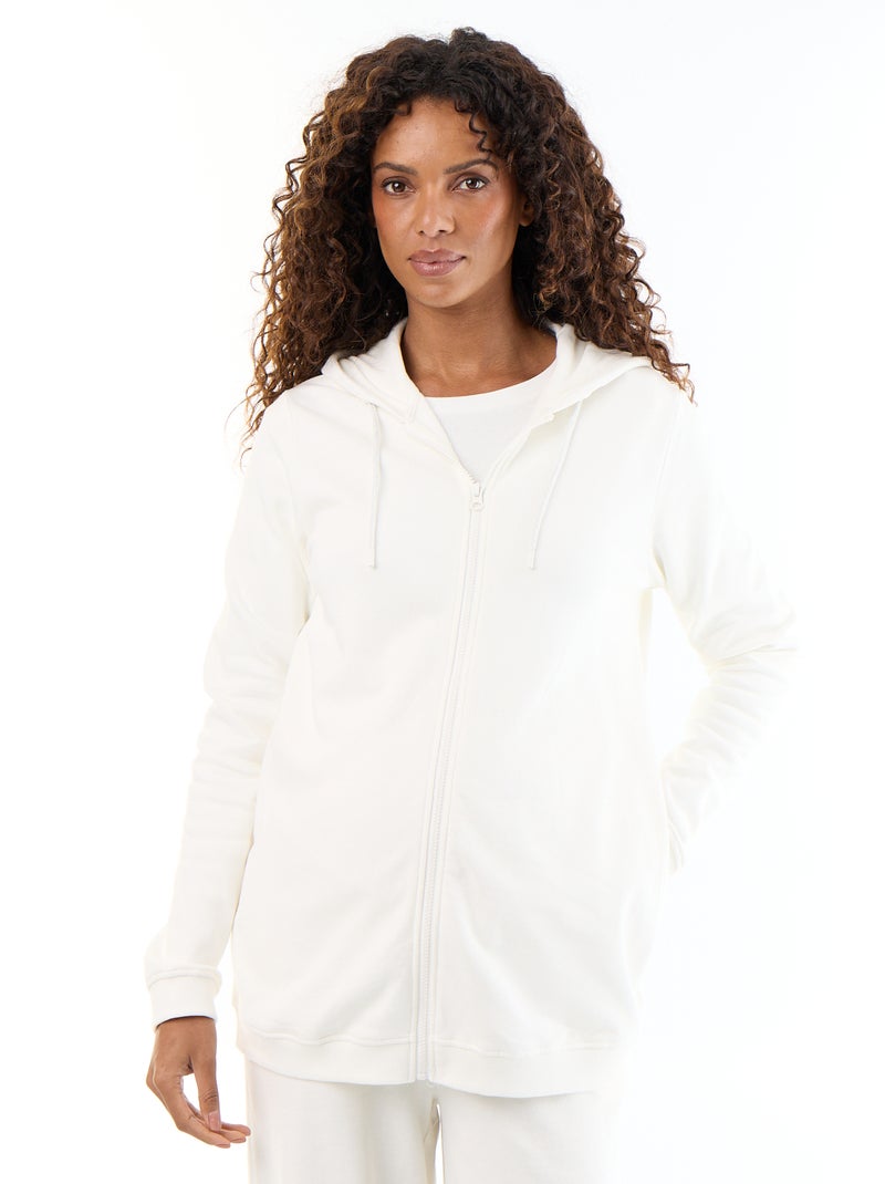 Sweatvest met rits en capuchon voor borstvoeding Wit - Kiabi