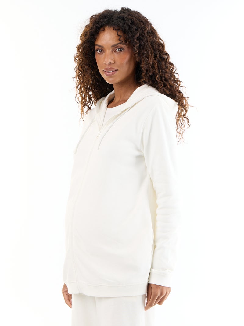 Sweatvest met rits en capuchon voor borstvoeding Wit - Kiabi