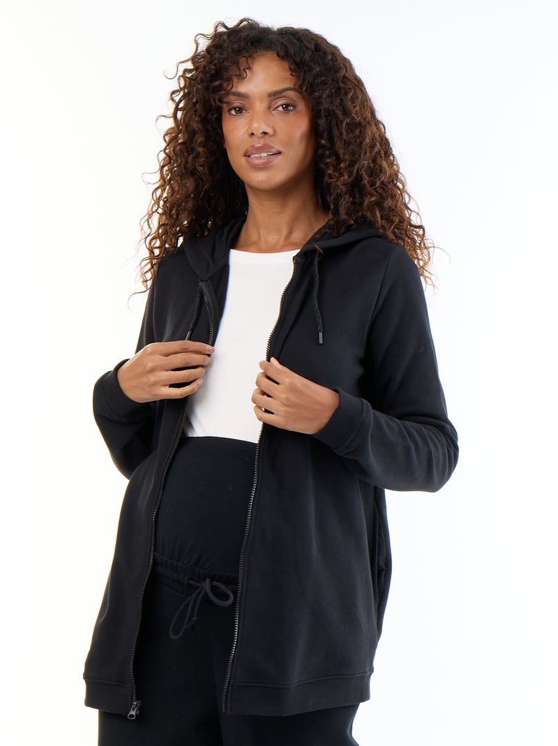 Sweatvest met rits en capuchon voor borstvoeding Zwart - Kiabi
