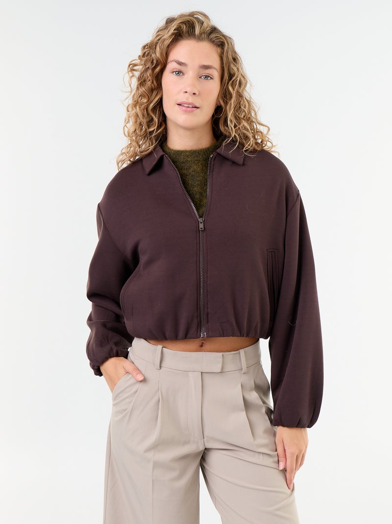 Sweatvest met rits en overhemdkraag Bruin - Kiabi