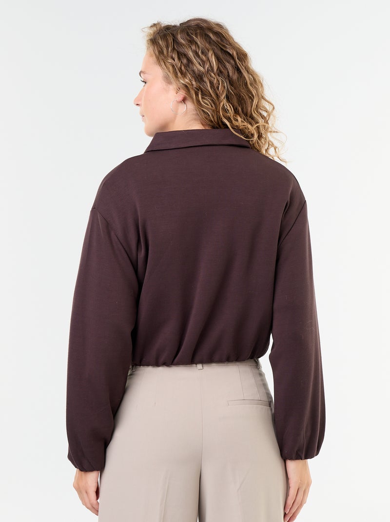 Sweatvest met rits en overhemdkraag Bruin - Kiabi