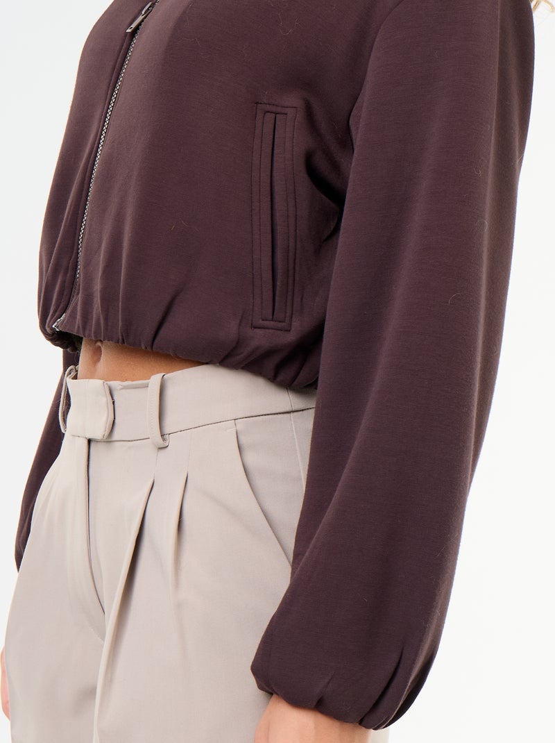Sweatvest met rits en overhemdkraag Bruin - Kiabi