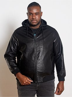 Herenmode grote maten - Synthetisch leren jack met capuchon - Kiabi