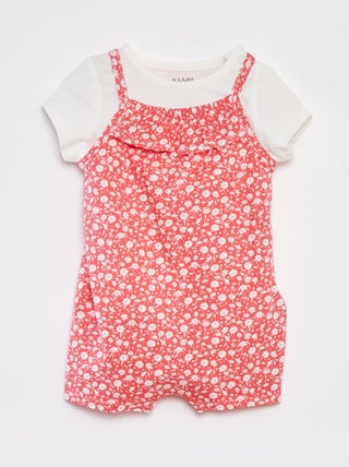 T-shirt + combishort met bloemenprint - 2-delig