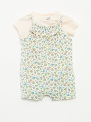 T-shirt + combishort met bloemenprint - 2-delig