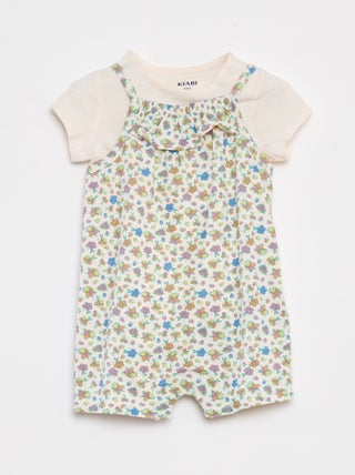 T-shirt + combishort met bloemenprint - 2-delig