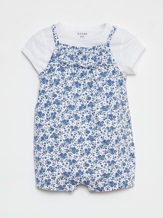 T-shirt + combishort met bloemenprint - 2-delig
