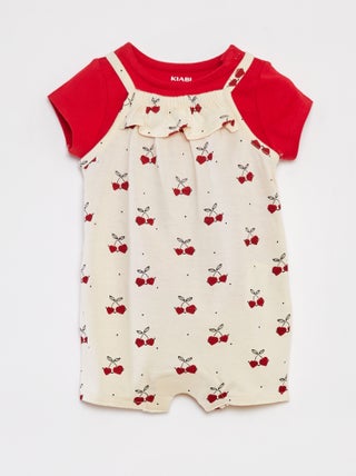 T-shirt + combishort met bloemenprint - 2-delig