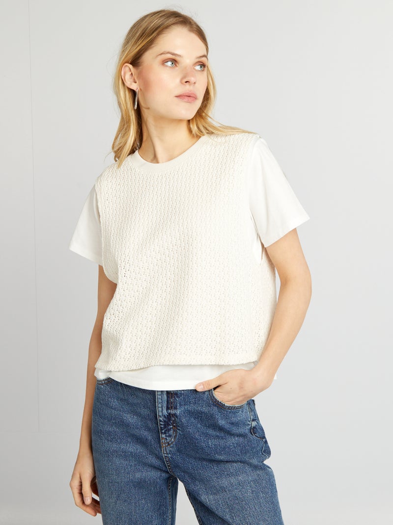 T-shirt en trui met 2-in-1-effect - 1-delig WIT - Kiabi