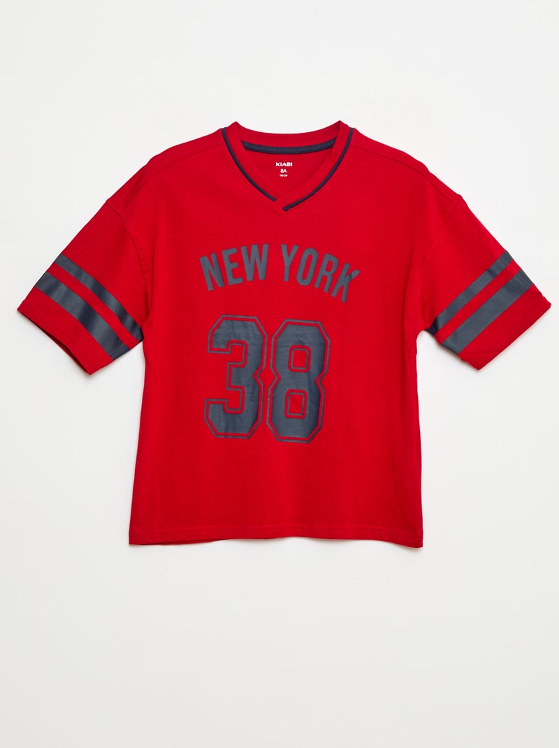 T-shirt in honkbalstijl Rood - Kiabi