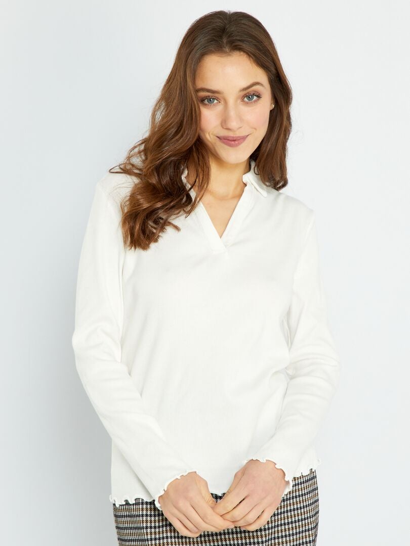 T-shirt in polostijl sneeuw wit - Kiabi