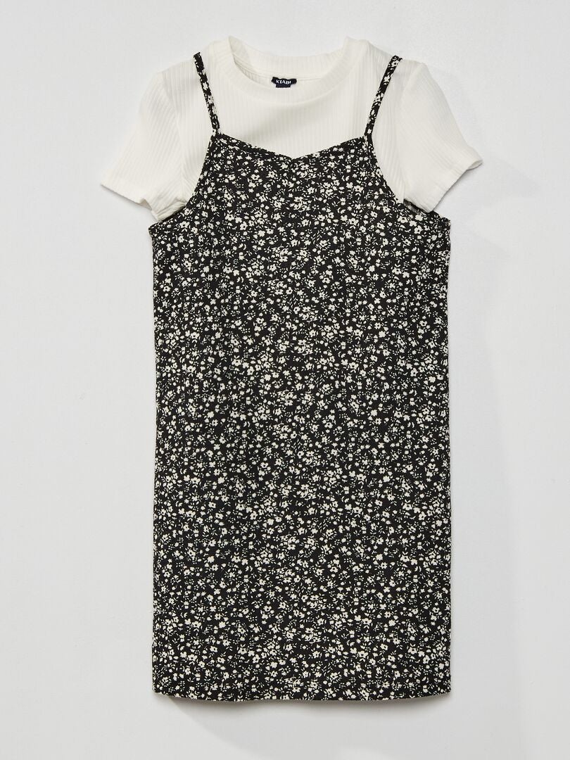 T-shirt + jurk met bloemenprint zwart / wit - Kiabi