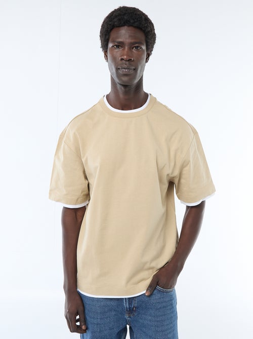 T-shirt met 2-in-1 effect en korte mouwen - Kiabi