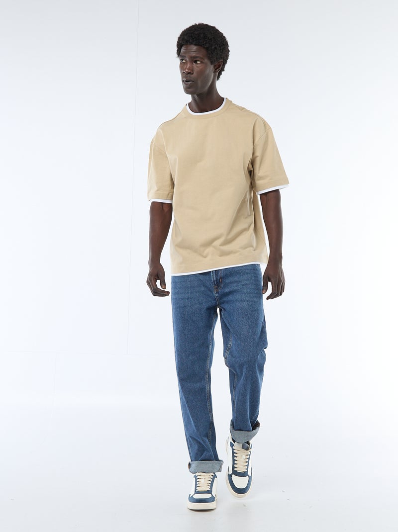 T-shirt met 2-in-1 effect en korte mouwen Biege - Kiabi