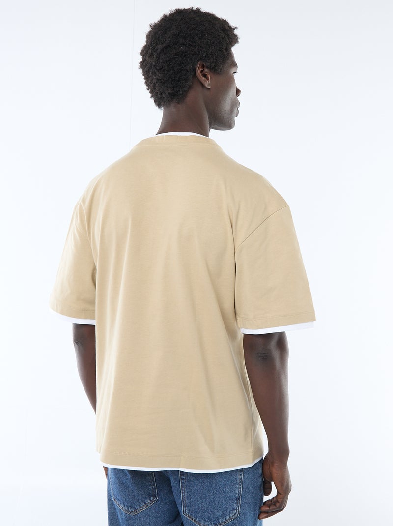 T-shirt met 2-in-1 effect en korte mouwen Biege - Kiabi