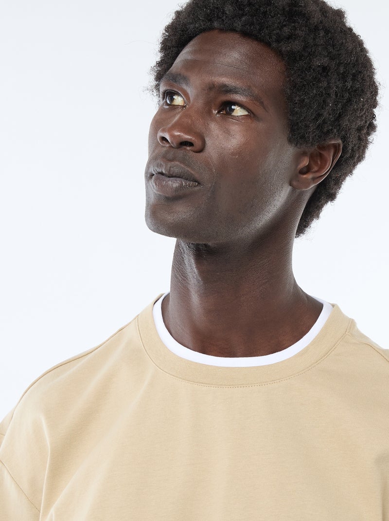 T-shirt met 2-in-1 effect en korte mouwen Biege - Kiabi